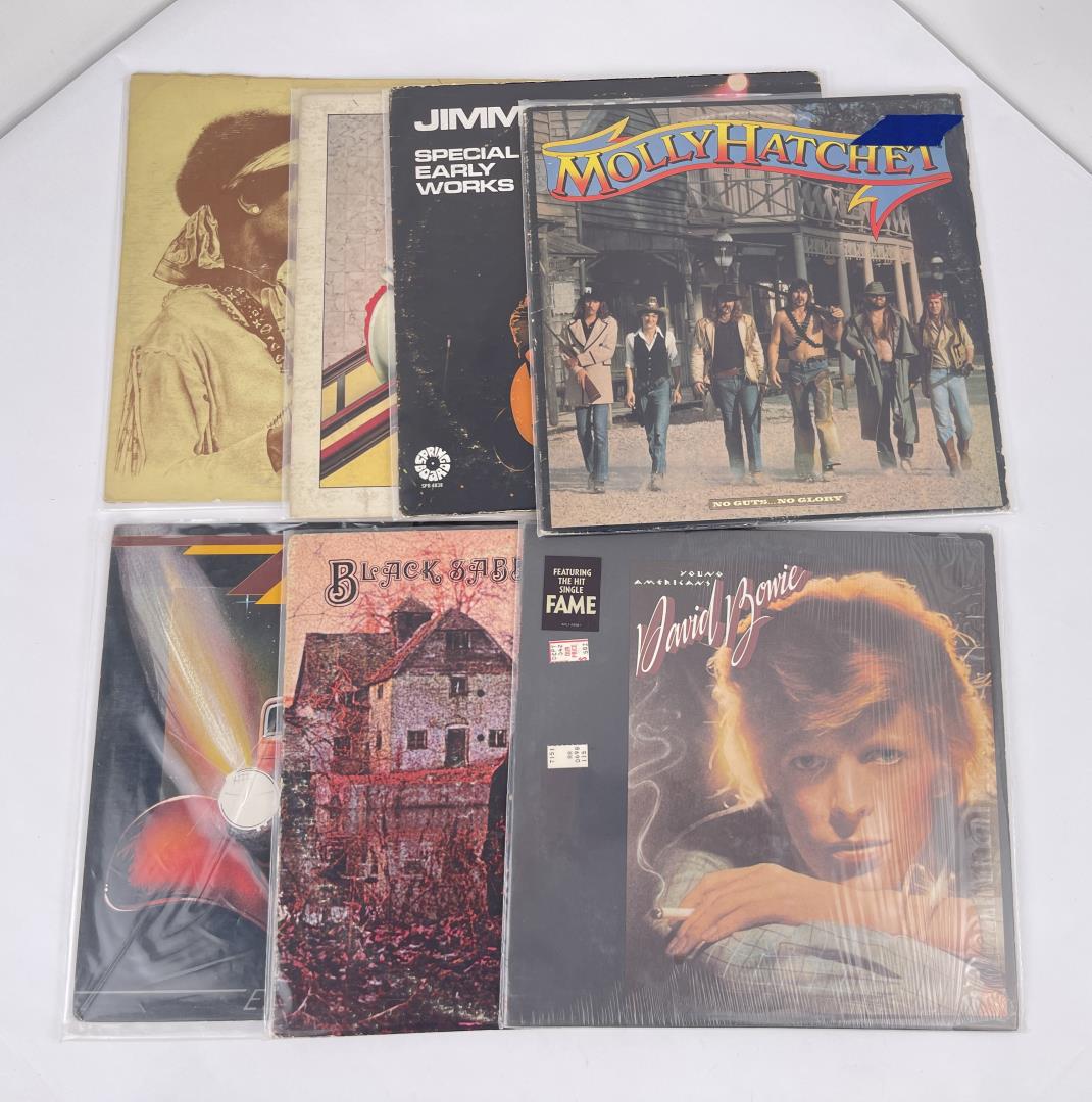 Collection of 33 LP Records: Molly Hatchet, Black Sabbath, David Bowie, Jimi Hendrix, ZZ Top.