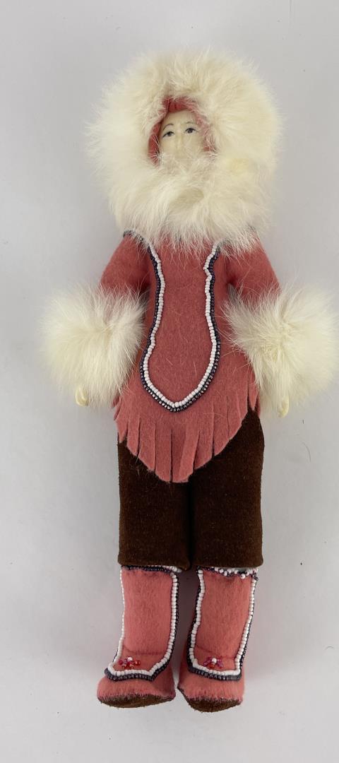 Alaskan Inuit Eskimo Doll: Nice doll with carved walrus face. 12 3/4" tall.