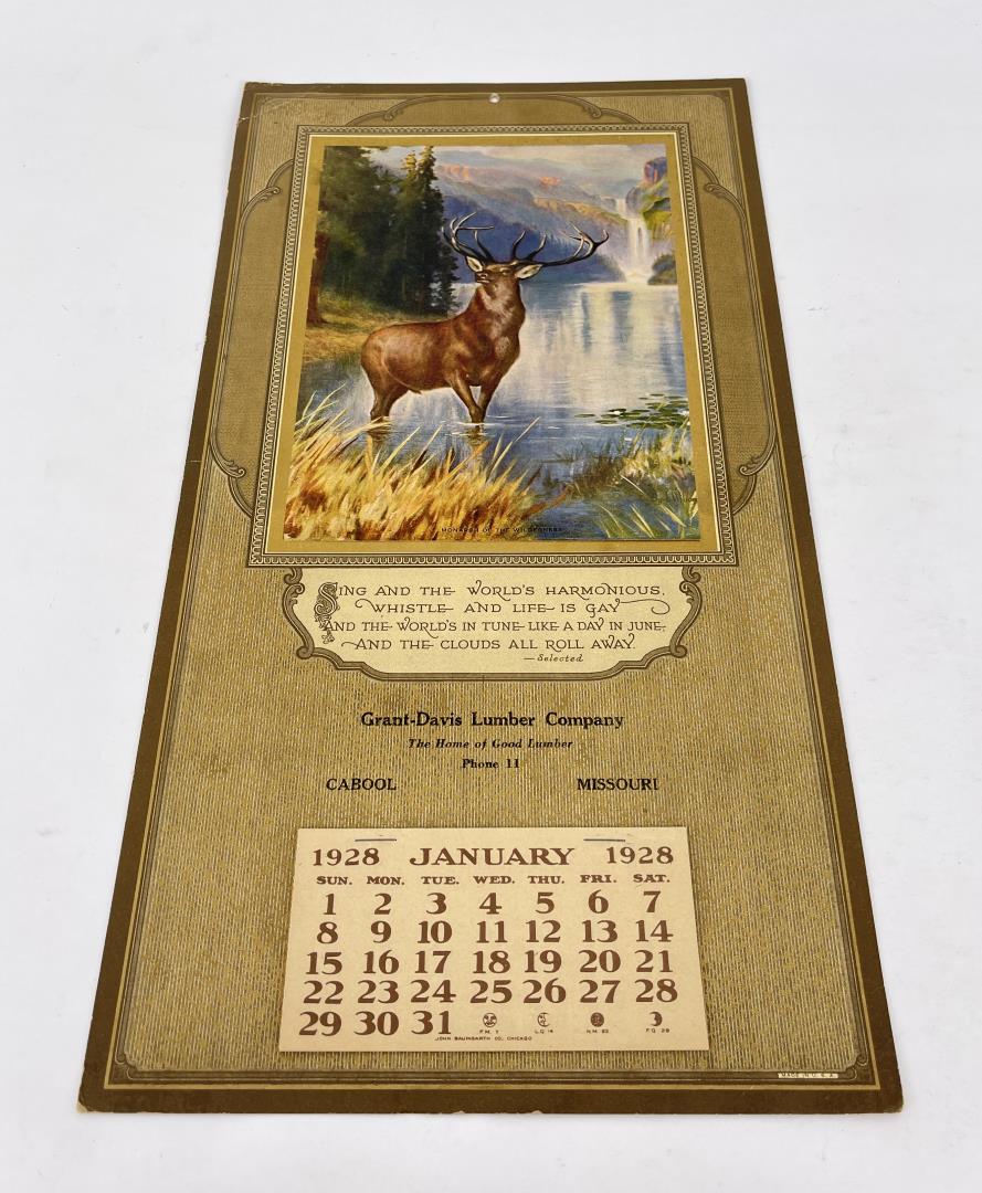 Herman Hintermeister Calendar Cabool Missouri: Grant Davis Lumber Company. 9" wide 16 3/4" long.