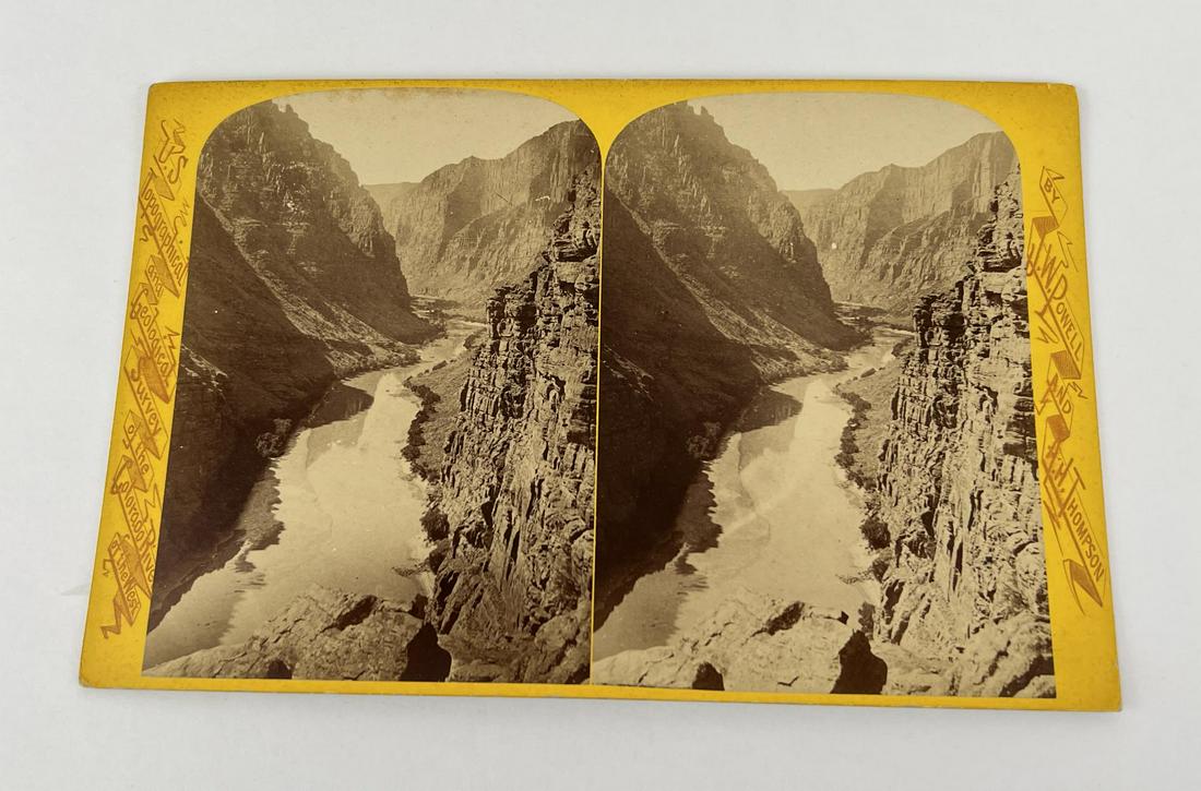 JW Powell Survey Stereoview Arizona: View from down the Grand Canon from above. Photographed by Hillers.