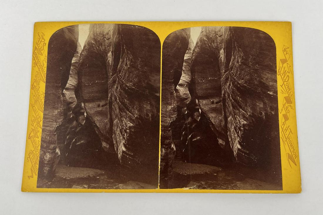 JW Powell Survey Stereoview Utah Territory: Views on the Colorado River, Glen Canon Series. Side Canon, No 136. Photographed by Hillers.