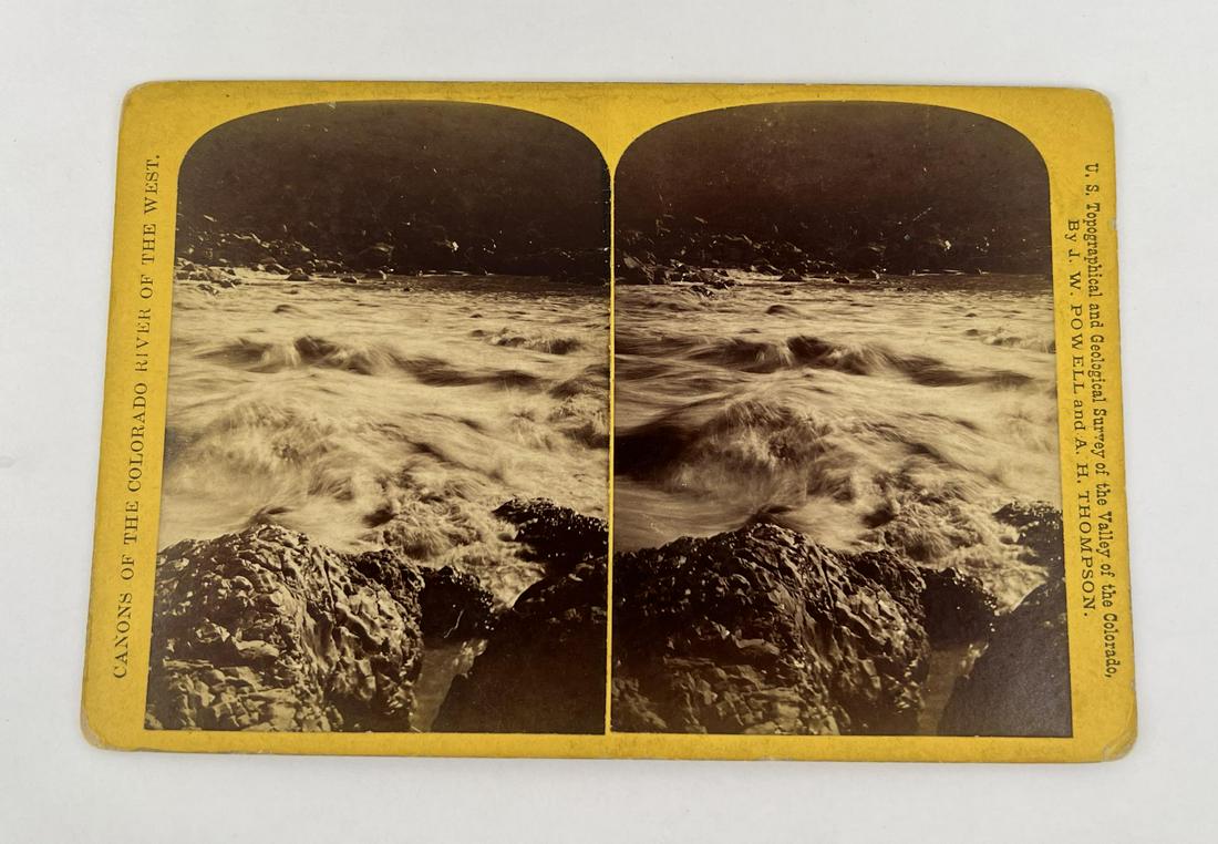 JW Powell Survey Stereoview Arizona: Lava Falls Colorado River Grand Canyon Arizona. Photographed by Hillers