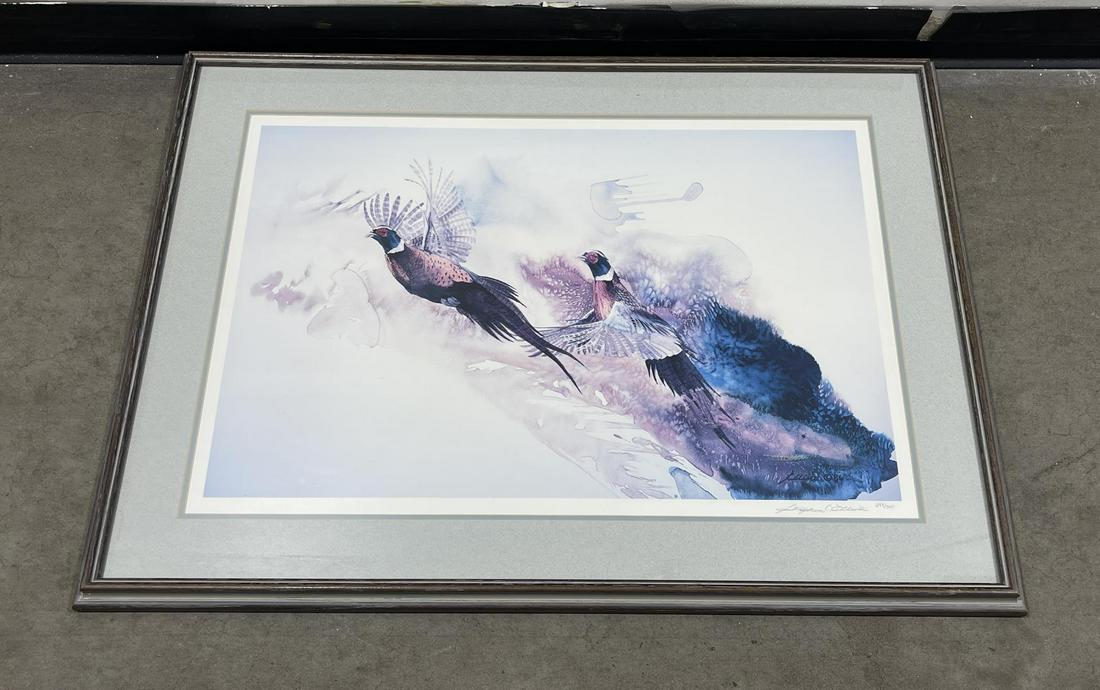Signed and Numbered Pheasant Print: 27" by 36 3/4" framed. Very large, will be expensive to ship.