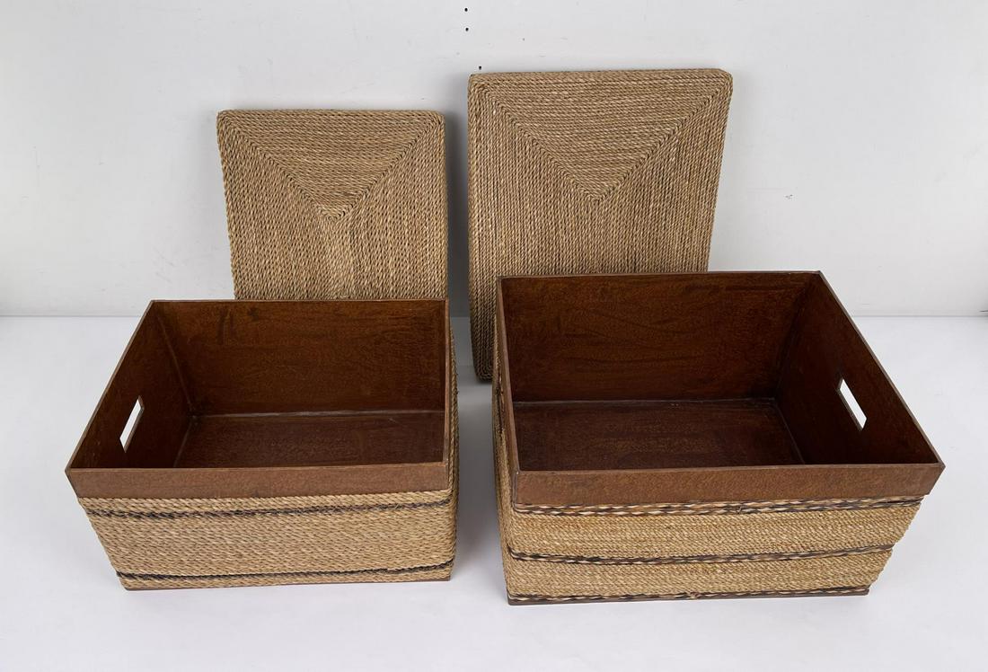 Pair of Wicker Lidded Trunks (1 of 5)