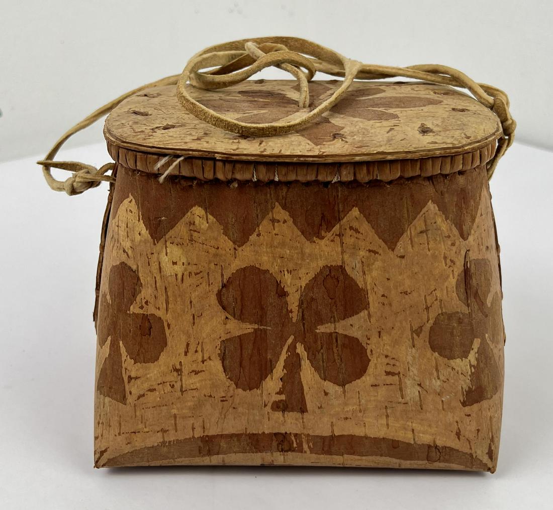 Athabascan Indian Made Birch Bark Basket: 6 1/4" tall, 7 1/4" long.