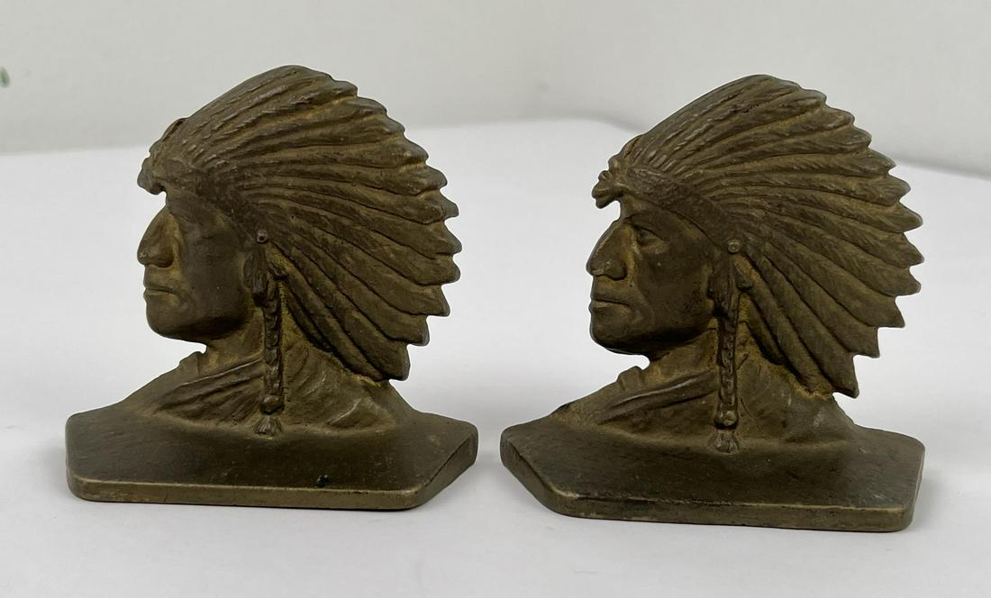 Antique Cast Iron Indian Head Bookends (1 of 6)