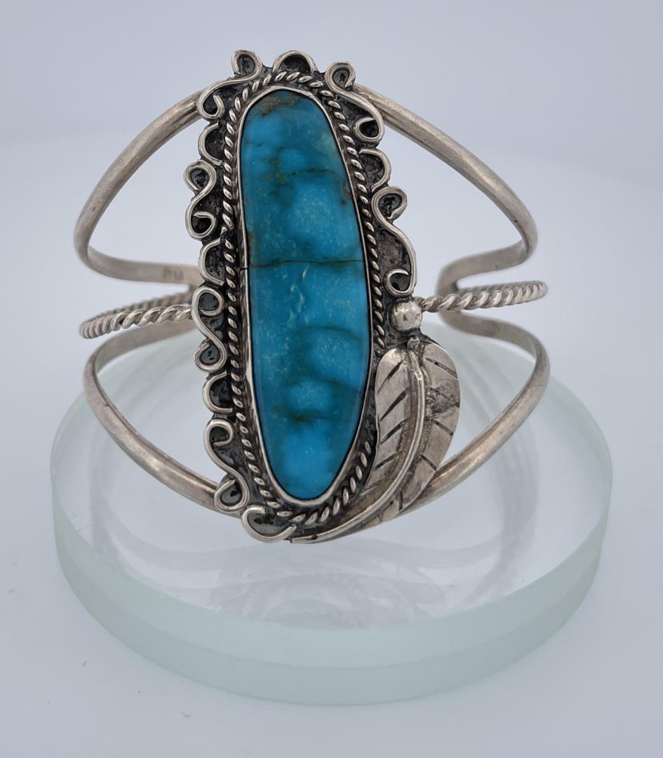 Navajo Sterling Silver Turquoise Bracelet (1 of 7)