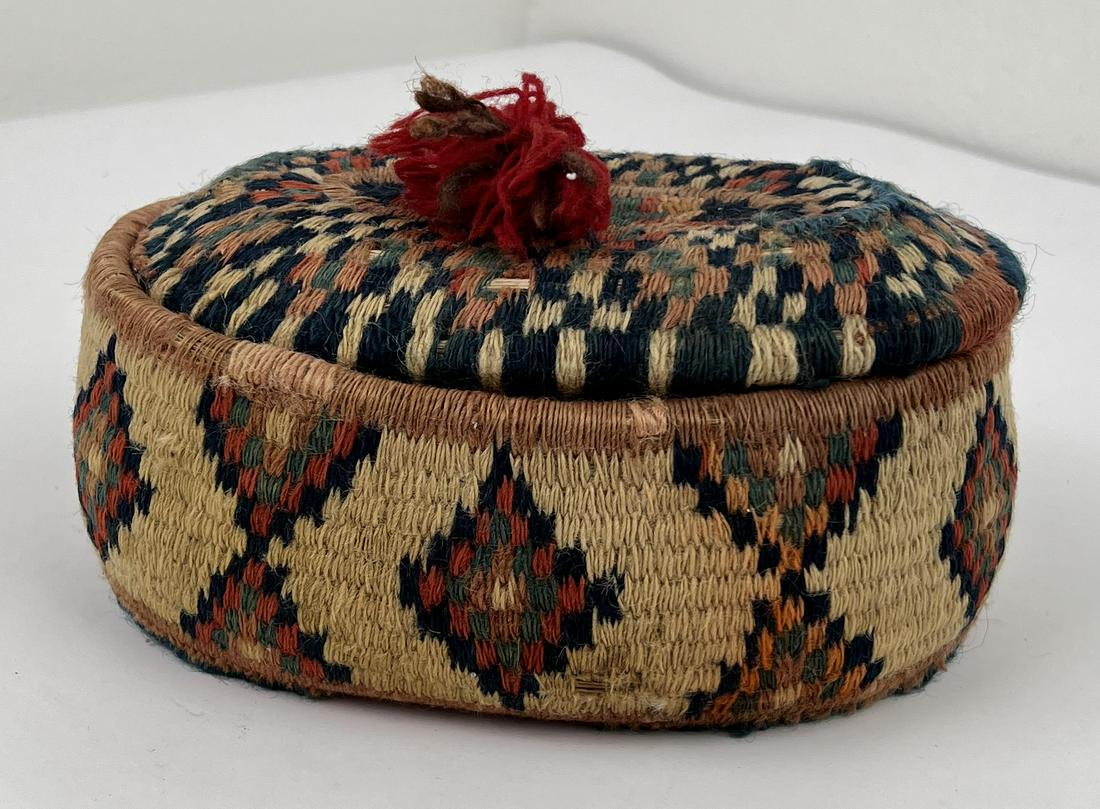 Moroccan Berber Wool Covered Lidded Basket (1 of 6)