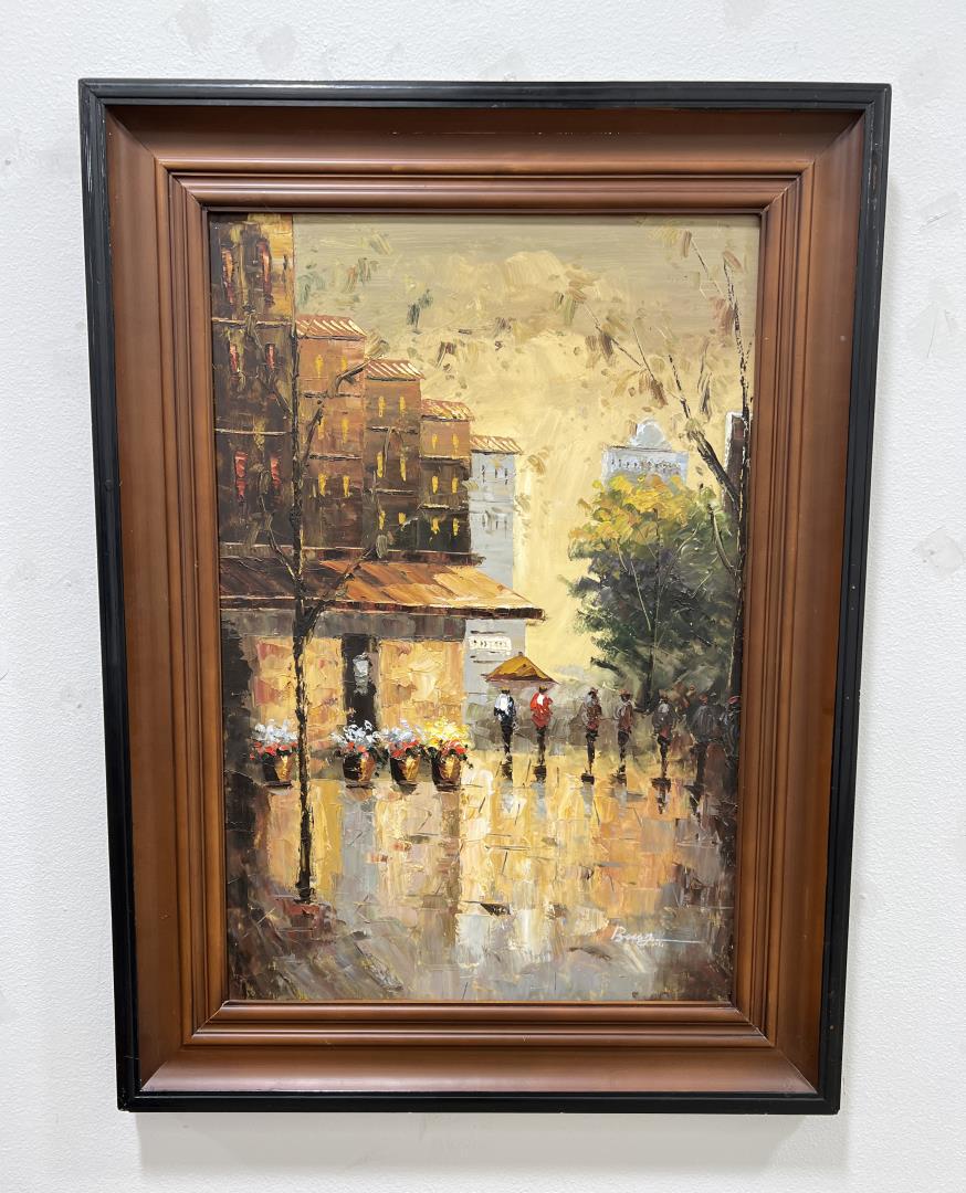 French Street Scene Oil on Canvas Painting (1 of 9)