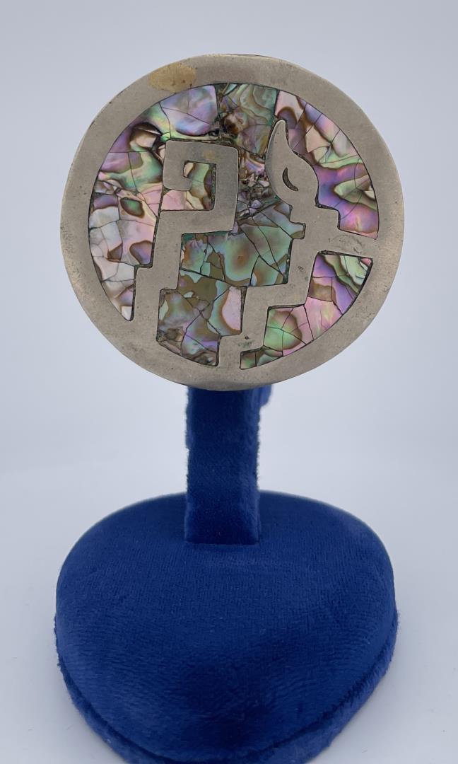 Alpaca Mexico Abalone Brooch: 2" diameter.