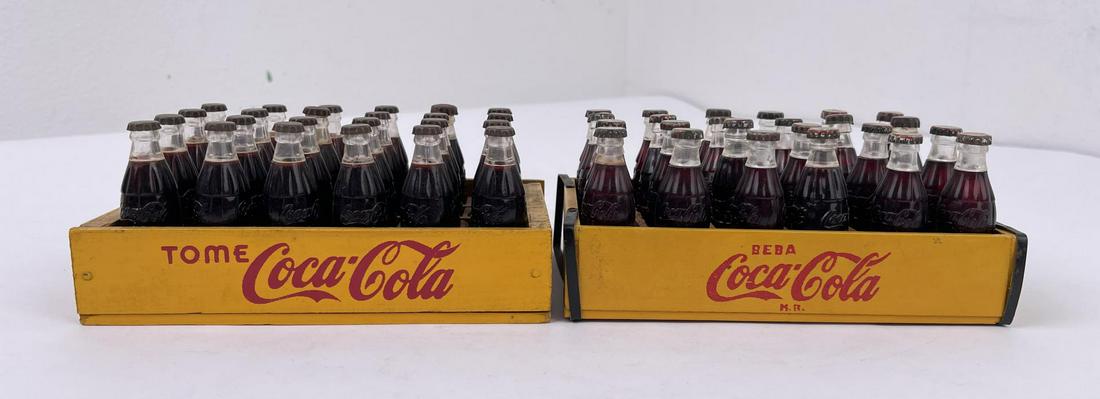 Coca Cola Beba Tome Mini Bottles: Nice grouping. Wood Carriers.