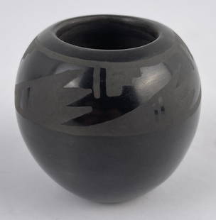 San Ildefonso Pueblo Indian Pottery Bowl: Signed Angel Sanchez. 2 3/4" diameter, 2 7/8" tall. Allard Auction Collection Inv: KAC 27746