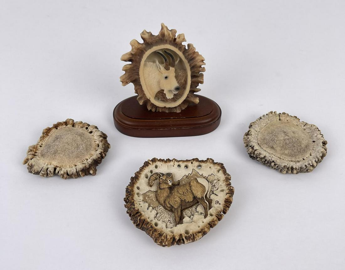 Collection of Elk Horn Rosettes: The two carved ones are resin. Allard Auction Collection Inv: VGL 12954