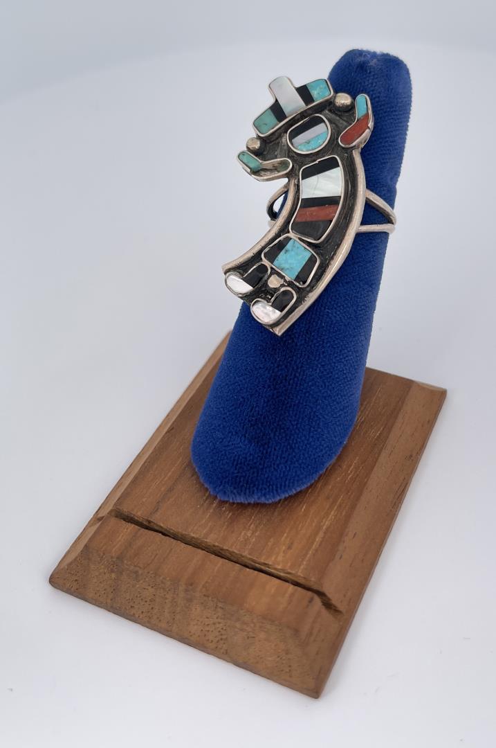 Zuni Sterling Silver Rainbow Man Inlaid Ring (1 of 5)