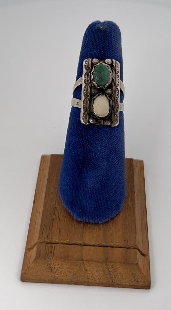 Navajo Sterling Silver Turquoise Pearl Ring (1 of 6)