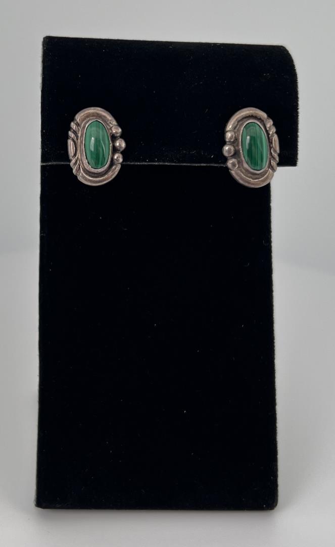 Navajo Sterling Silver Malachite Earrings (1 of 4)
