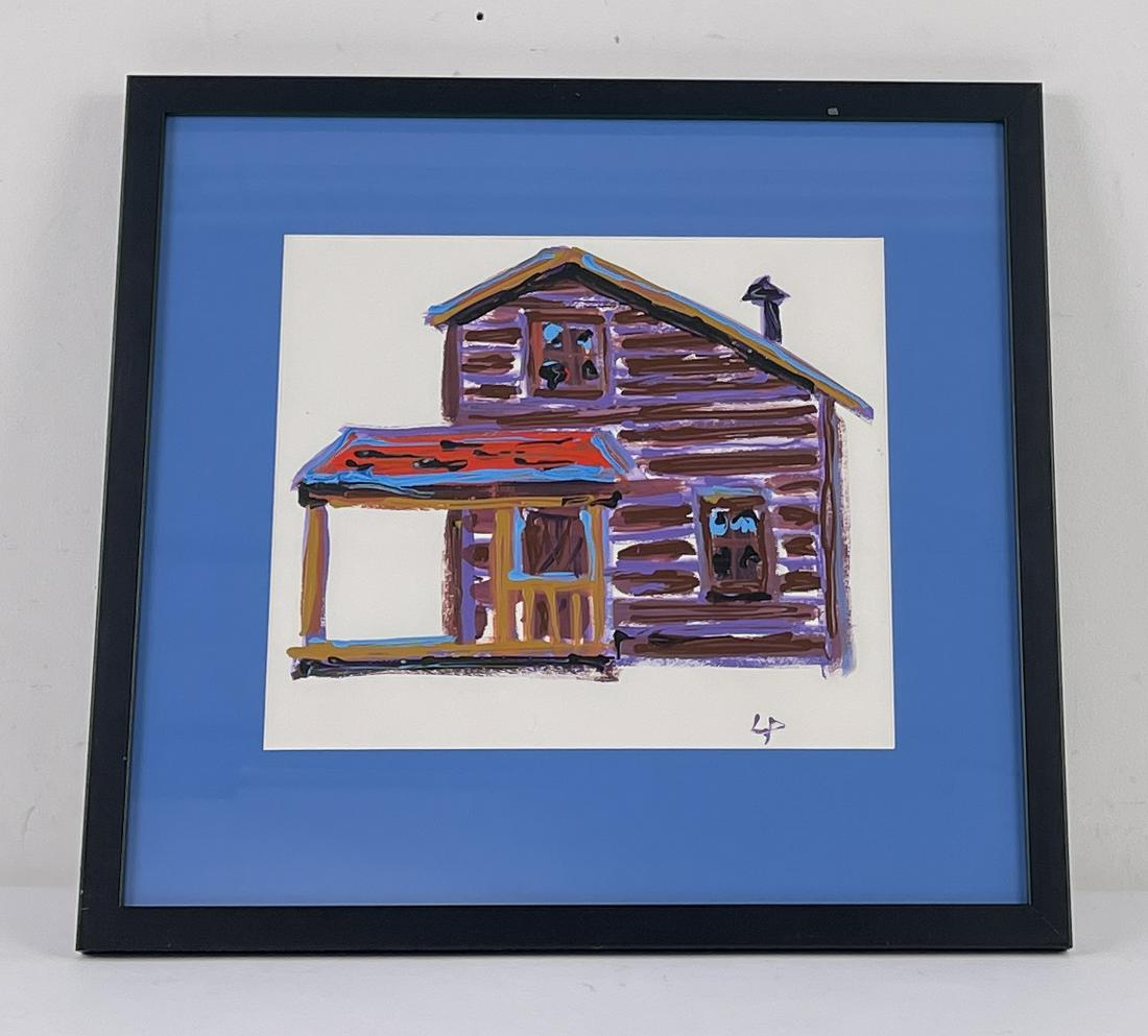 Larry Pirnie Montana Cabin Gouache Painting: 18 1/2" by 20" framed. Larry Pirnie (Born 1940) is active/lives in Montana, Iowa. Larry Pirnie is known for Cowboy genre-horses, wood relief. Biography photo for Larry Pirnie Born in Waterloo, Iowa an