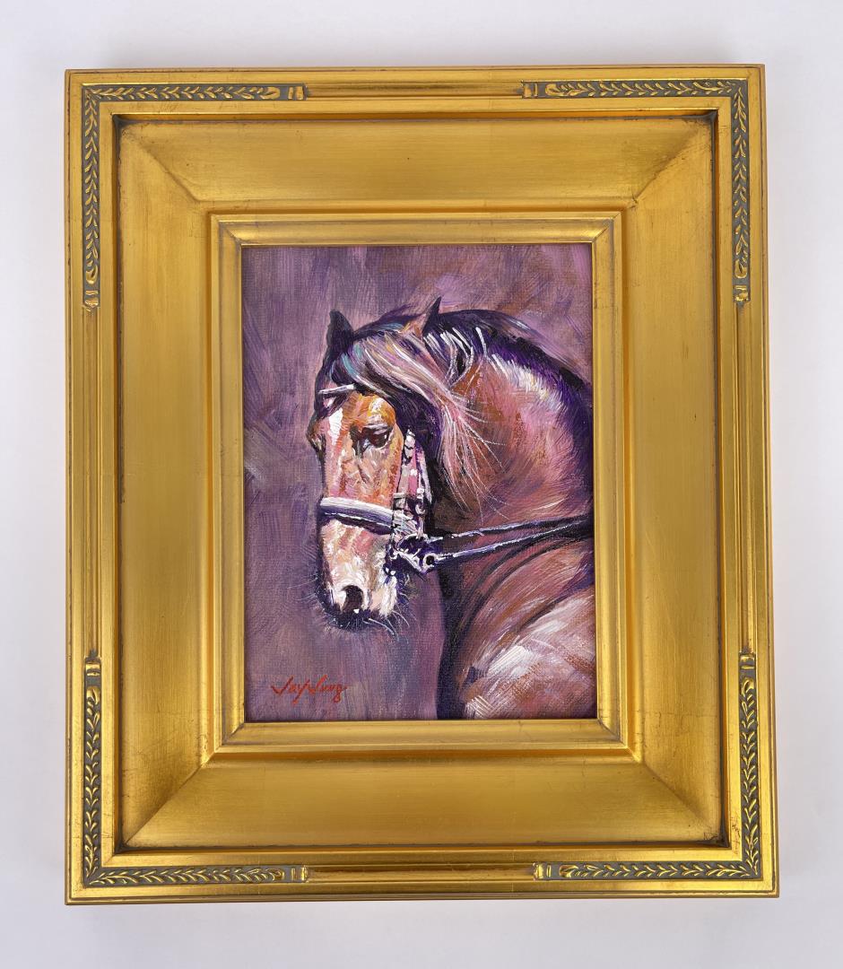 Jay Jung Oil On Canvas Horse Painting: 9" by 12" unframed. 16 3/4" by 19 3/4" framed. Jay Jung (Born 1955) is active/lives in New York. Jay Jung is known for Painting. American Impressionist Artist Jay Jung - located in New York City, USA.