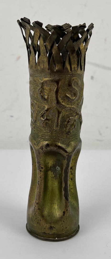 US Navy 37mm Trench Art One Pounder Case: Marked Samoa 1941, nice example.