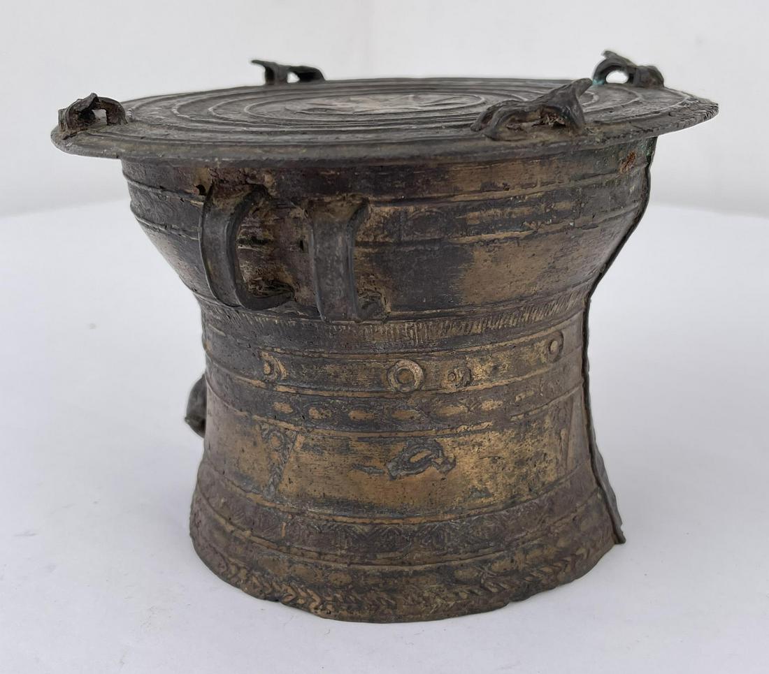 Myanmar Burma Karen Bronze Rain Drum: 6 1/2" diameter, 5" tall.
