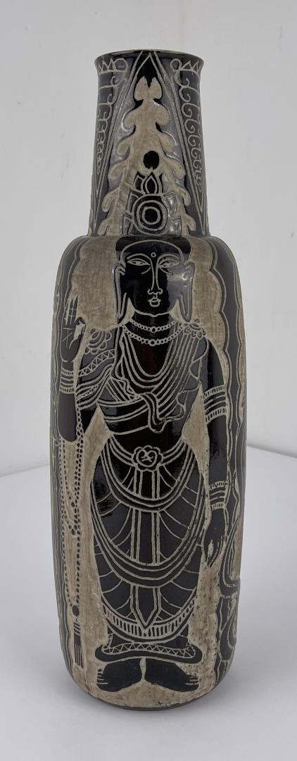 Burmese Black and White Pottery Vase: 17" tall.