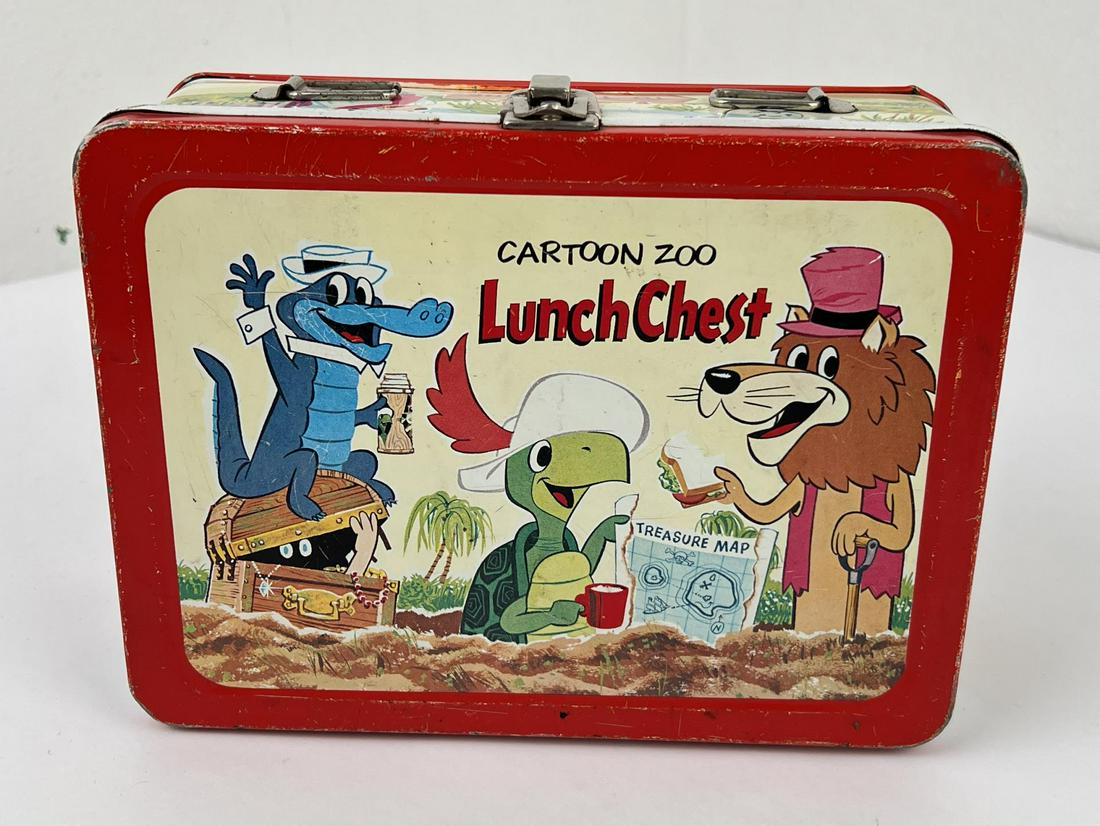 1963 Cartoon Zoo Lunch Box: No thermos or handle.