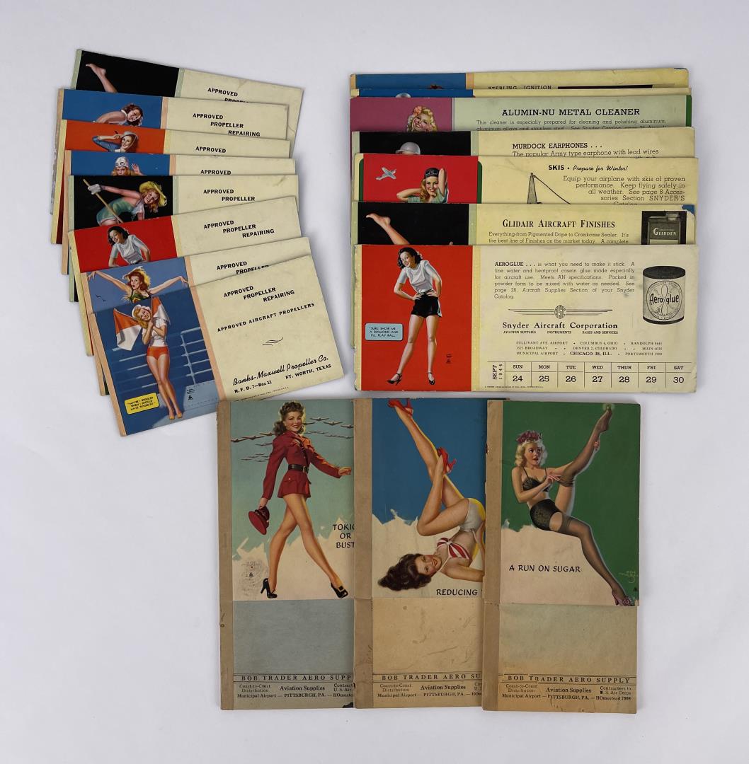 Lot of WW2 Pinup Girl Ink Blotters: Total of 20. Bob Trader Aero Supply, Banks Maxwell Propeller Co, Snyder Aircraft Corporation.