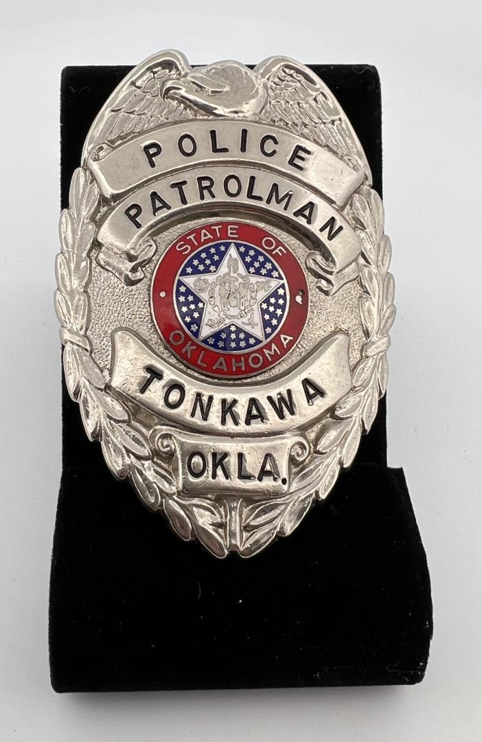 Police Patrolman Tonkawa Oklahoma Badge: 3 1/8" long. Provenance: Jack Ooley Collection.
