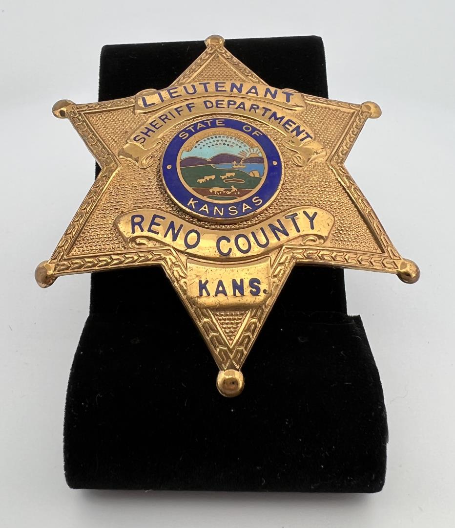 Lieutenant Sheriff Reno County Kansas Badge: 3 1/4" diameter. Provenance: Jack Ooley Collection.