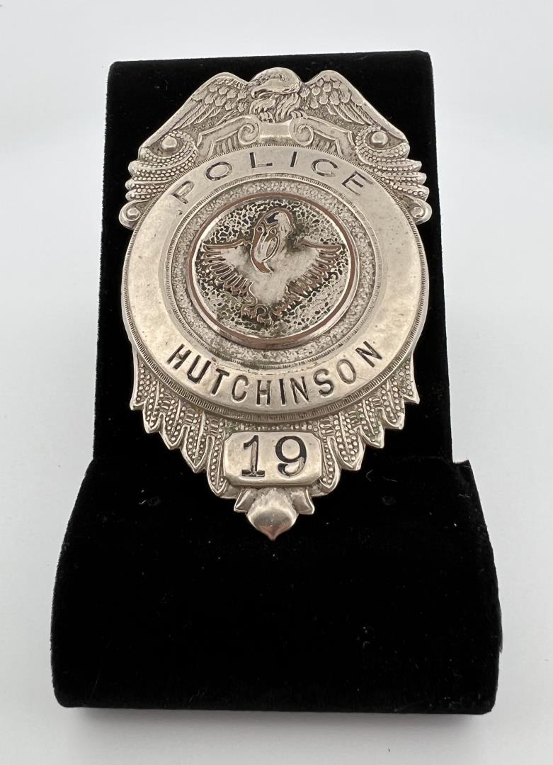 Police Hutchinson Kansas Badge: 2 7/8" long. Provenance: Jack Ooley Collection.