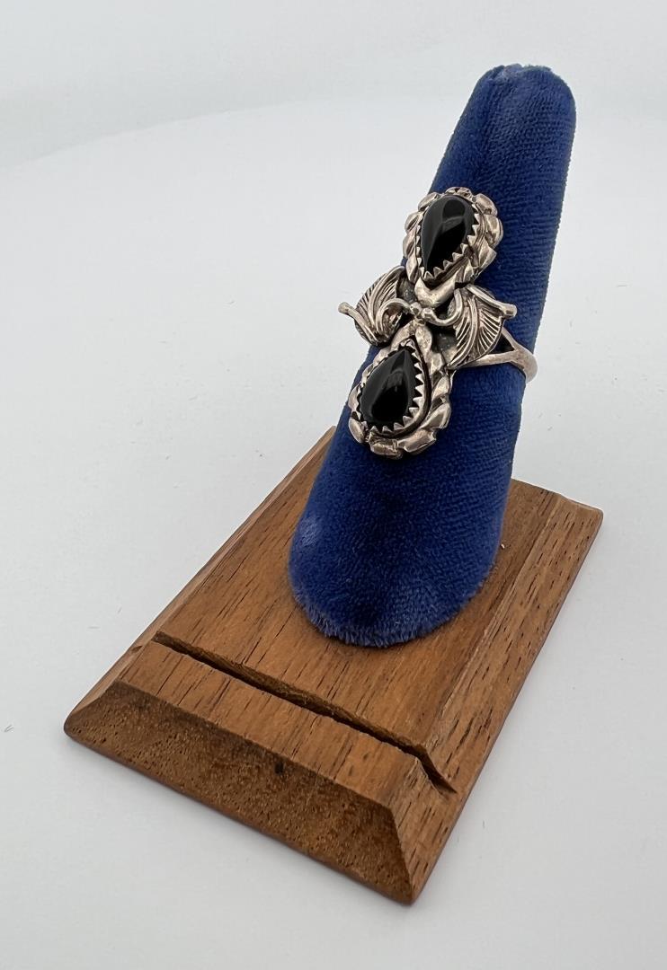 Navajo Sterling Silver Jet Ring (1 of 4)