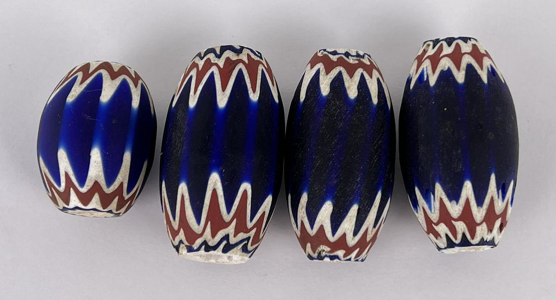 Lot of 4 Large Chevron Indian Trade Beads (1 of 4)