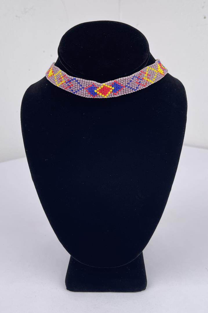 Native American Indian Beaded Choker Necklace: Loom beaded. Allard Auction Collection Inv: ZUR 43560