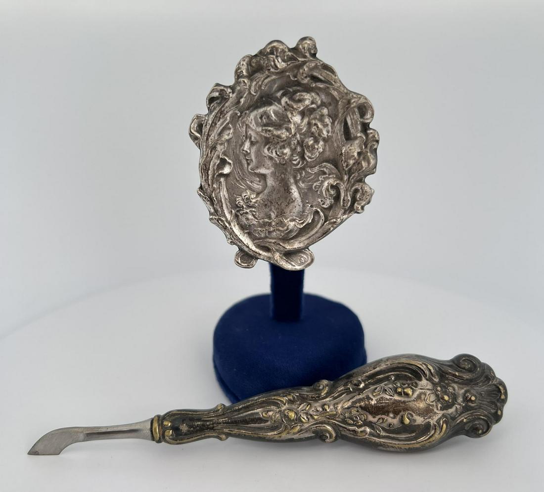 Art Nouveau Brooch and Cuticle Knife: Allard Auction Collection Inv: NO TAG