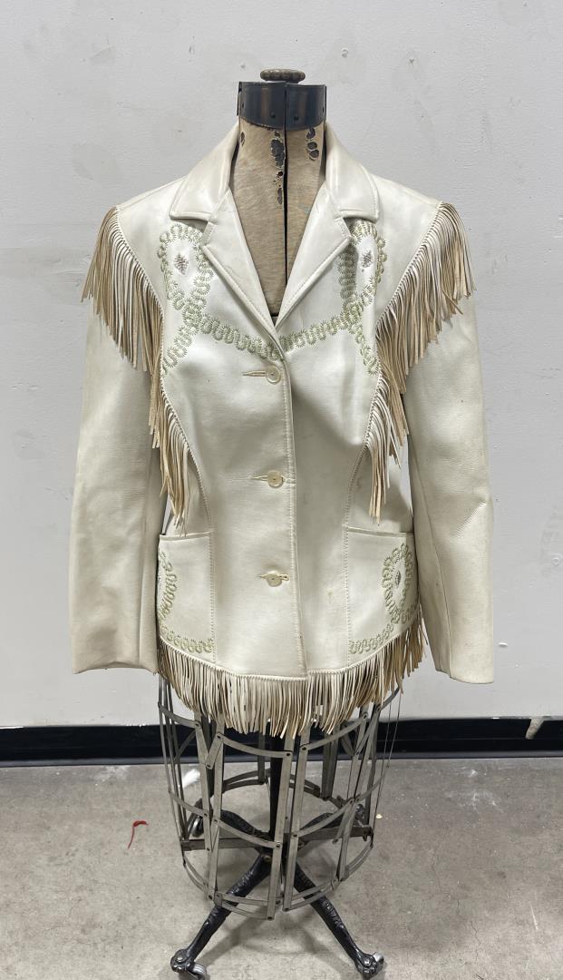 Vintage White Fringed Leather Western Jacket (1 of 13)
