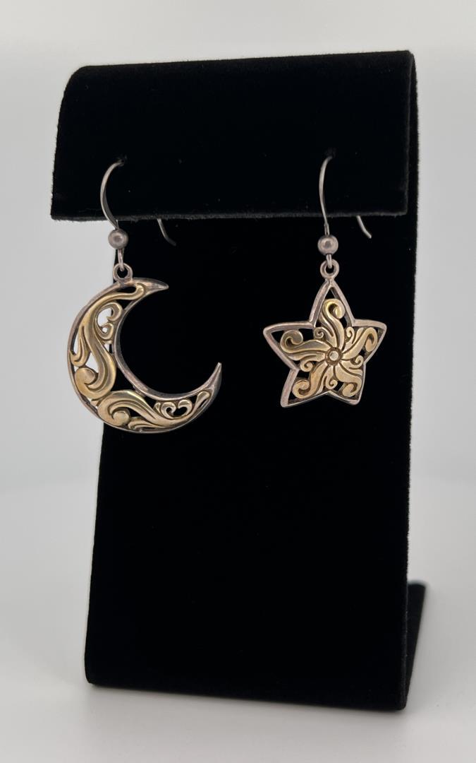 Moon and Star Sterling Silver Earrings (1 of 3)