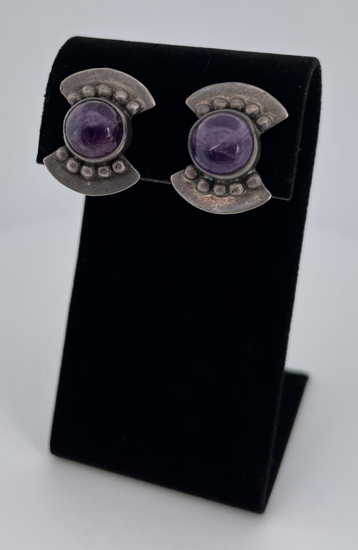 Taxco Mexico Amethyst Sterling Silver Earrings (1 of 3)