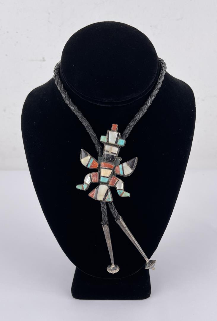 Zuni Knifewing Inlaid Sterling Silver Bolo Tie (1 of 6)