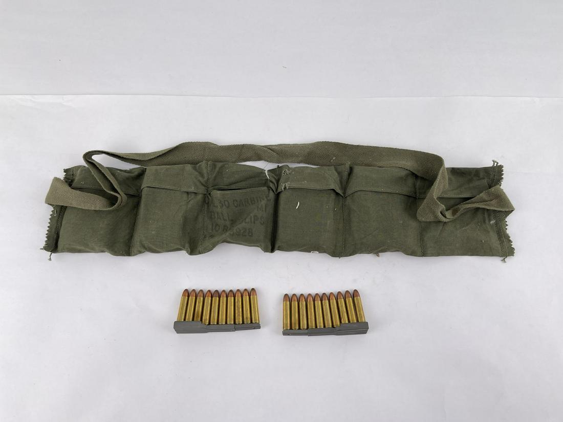 WW2 M1 Carbine 100 Round Bandoleer: 10 Round Stripper Clips, Dated 1943