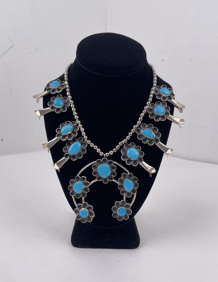Navajo Nickel Silver Turquoise Squash Blossom (1 of 6)