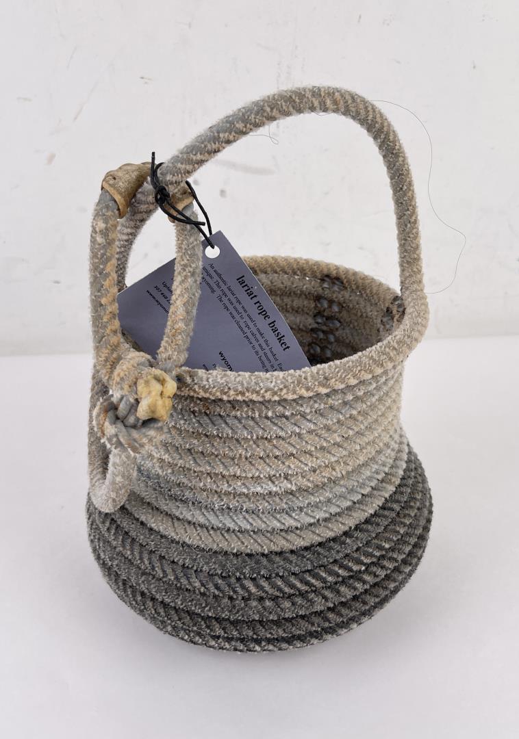 Wyoming Made Cowboy Lariat Rope Basket: 10 1/4" tall.