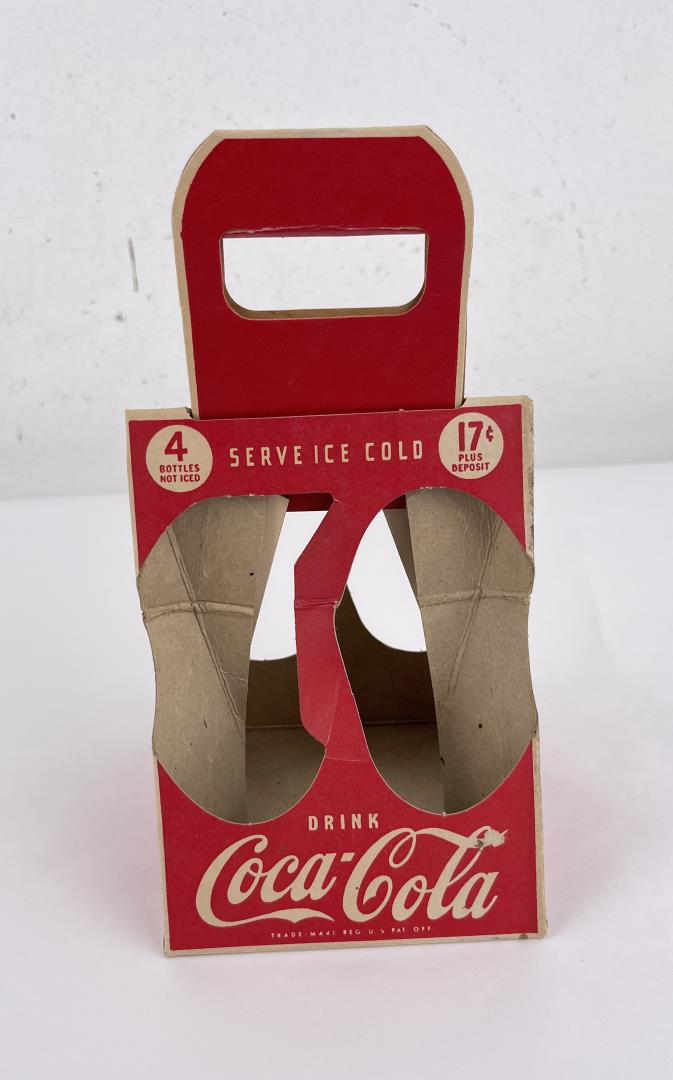 Coca Cola 4 Bottle Carrier: 17c. Nice example.