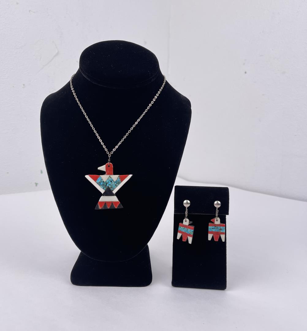 Santo Domingo Thunderbird Necklace and Earrings (1 of 5)