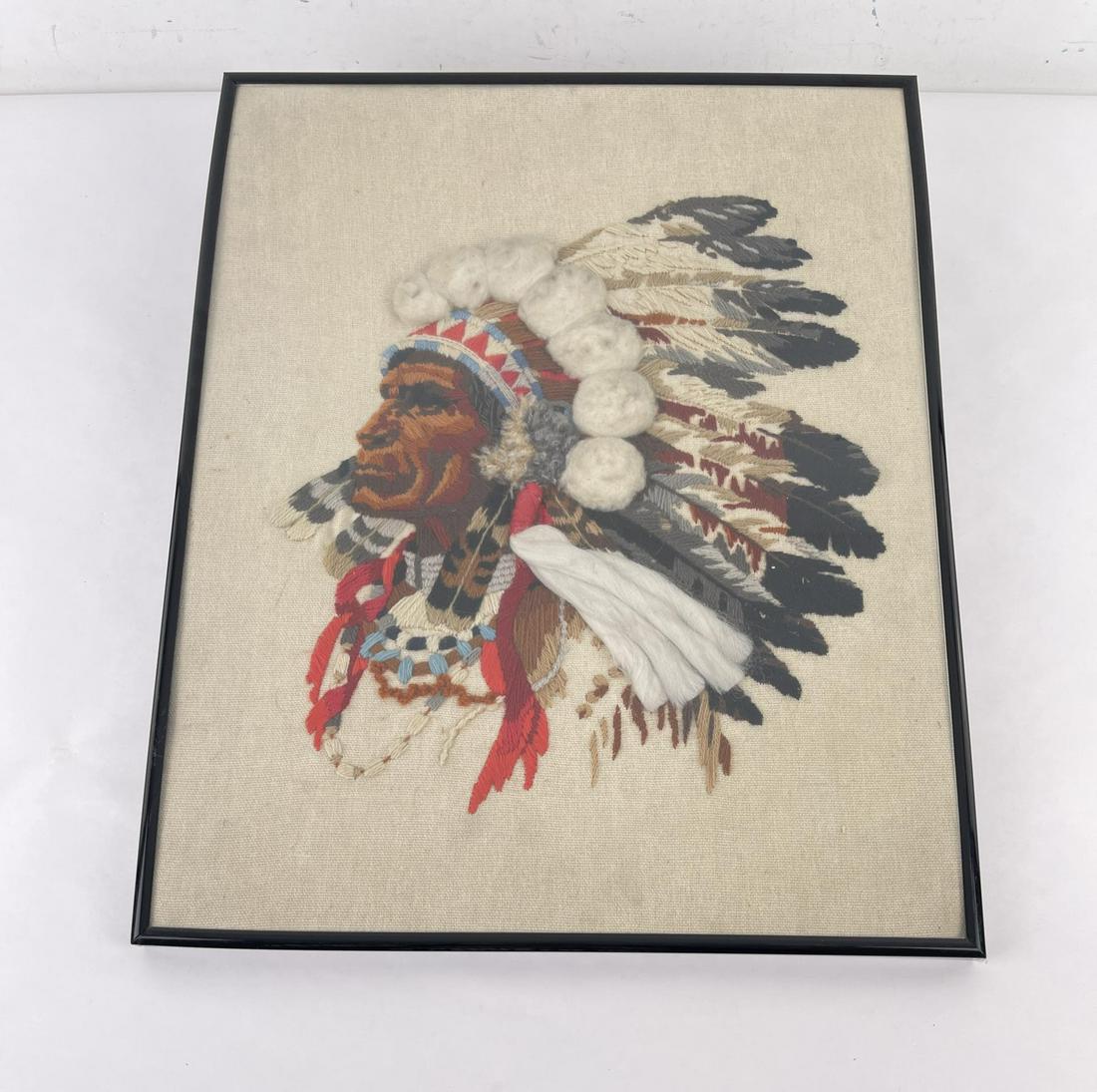Native American Indian Needlework: 16 1/2" by 20" framed. Allard Auction Collection Inv: ASL 30503