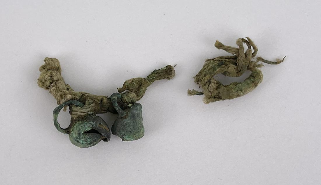 Mission Period Native American Indian Trade Bells: Nice old set of bells on cord. Bells appear to be copper Allard Auction Collection Inv: FRM