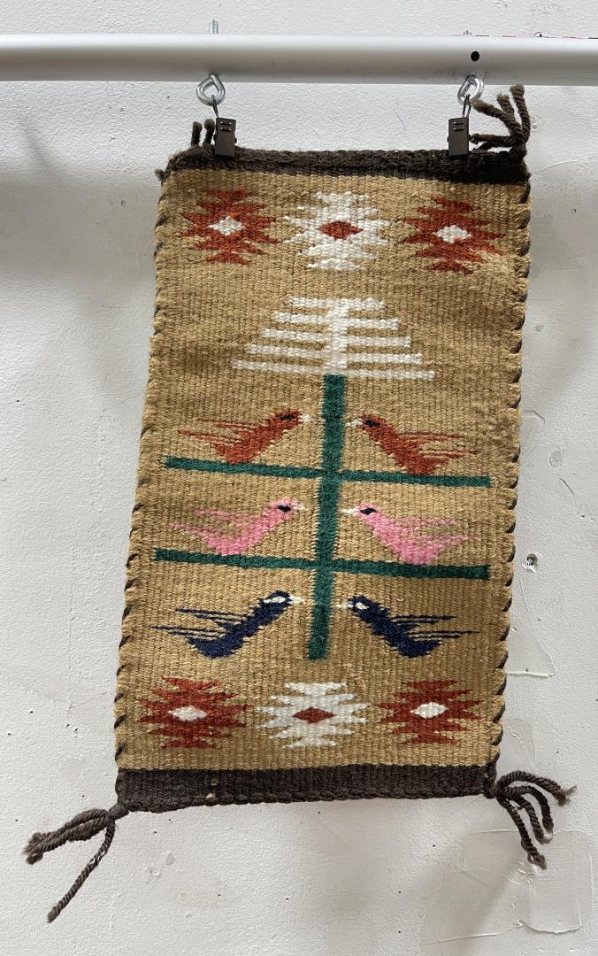 Navajo Indian Bird Tree of Life Sampler Rug: 7 1/4" by 12 1/2".
