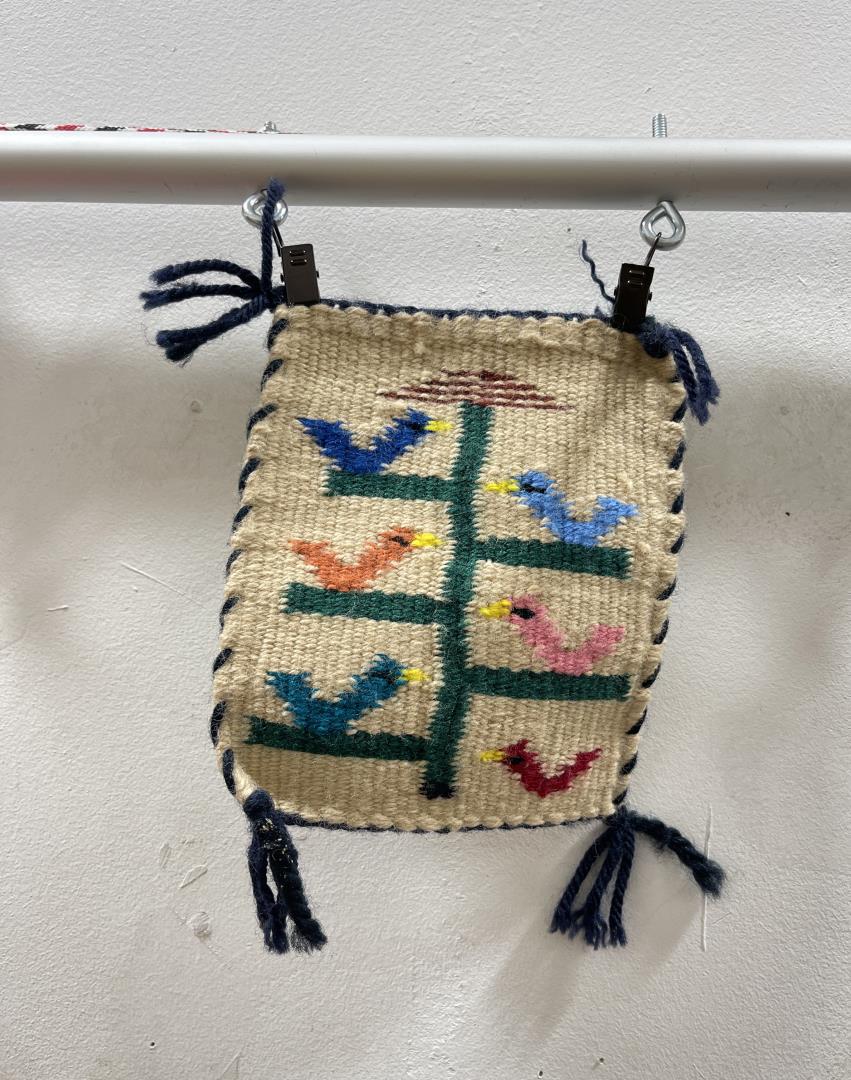 Navajo Indian Bird Tree of Life Sampler Rug: 5 1/4" by 6 1/4".