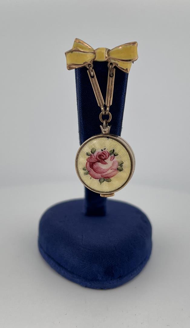 Guilloche Enamel Ladies Pendant Pocket Watch (1 of 3)