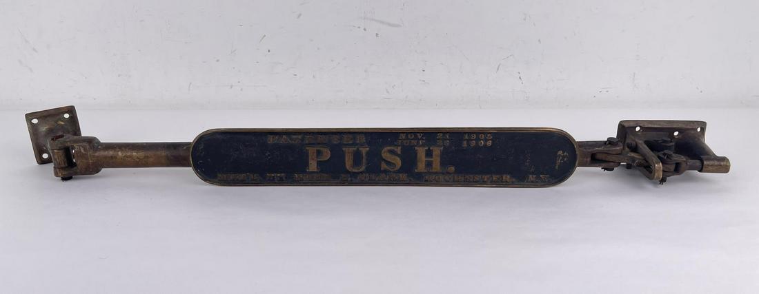 Antique Hugh E. Clark Door Push: Unusual. Solid Brass.