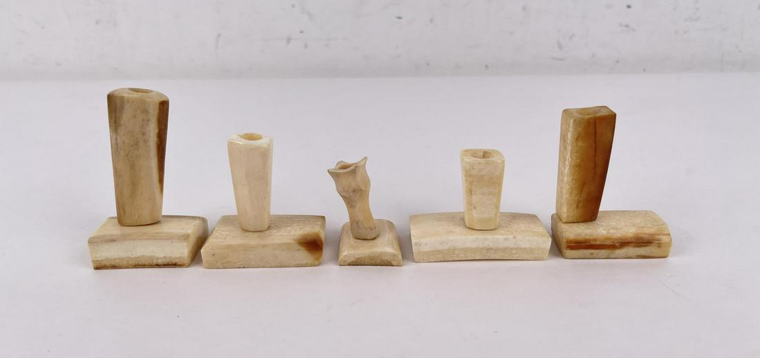 Alaskan Inuit Eskimo Carved Pen Holders: No international sales on this lot. Nice grouping.